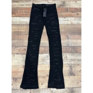 Rockstar Original Distressed Black Stacked Flare Jean Men's Size 28 NWT (2340)